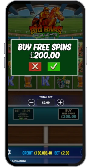 Buy Free Spins popup showing £200 price option
